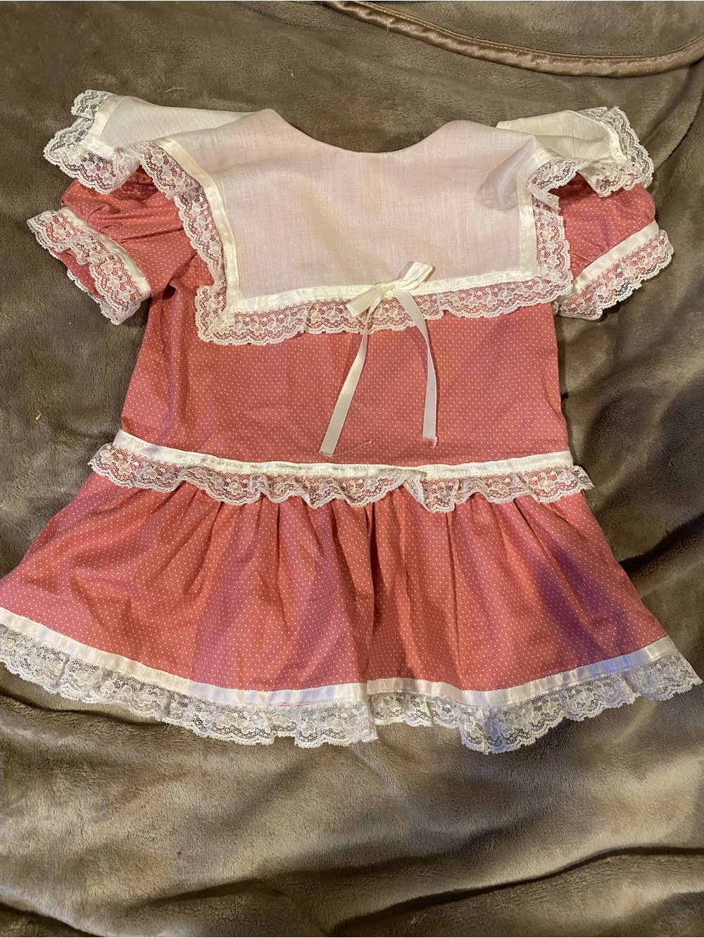 Pink Polka Dot Lace Trim Sailor-Style Dress